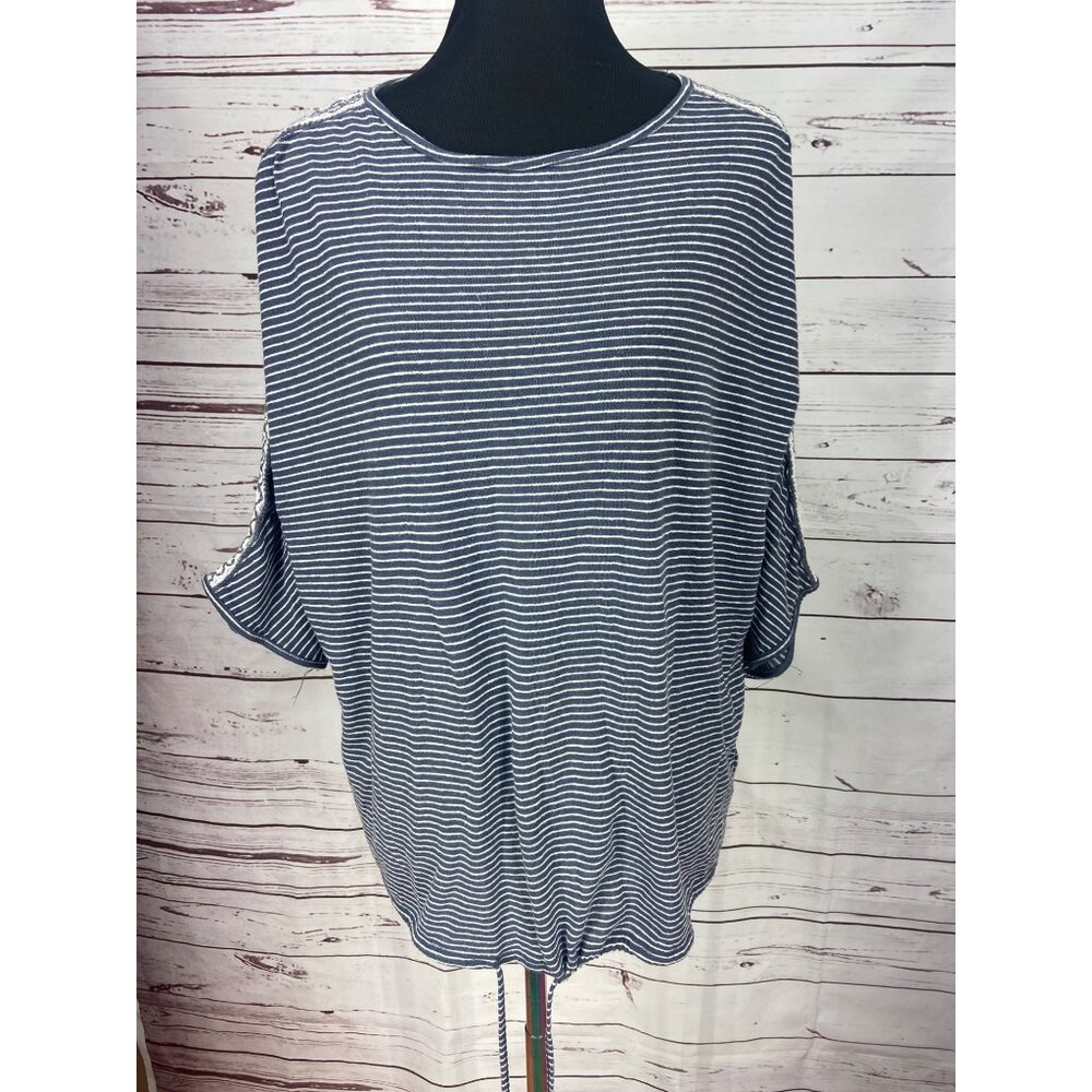Terra & Sky Womens Striped‎ Lace Trim Tunic Top Size XL Blue/White